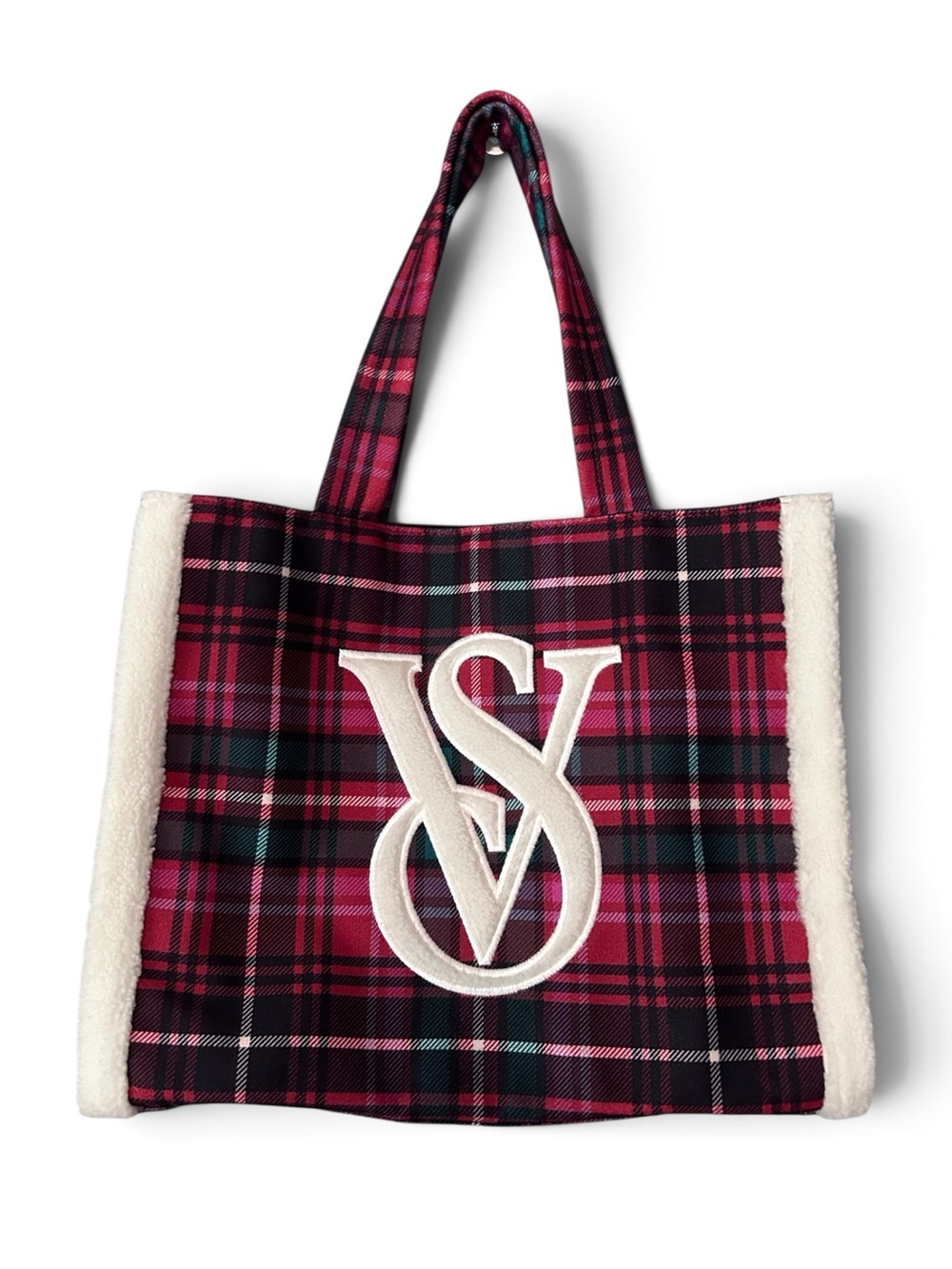 Victoria’s Secret Holiday Plaid VS Faux Fur Trim Tote Bag
